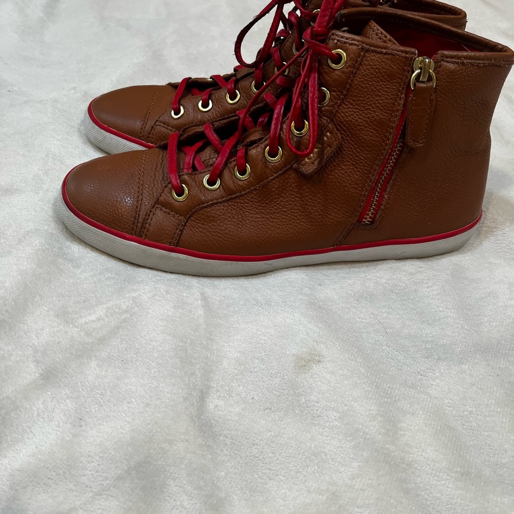 Coach high top sneakers, Womens US size 9, Callahan Tan/red laces